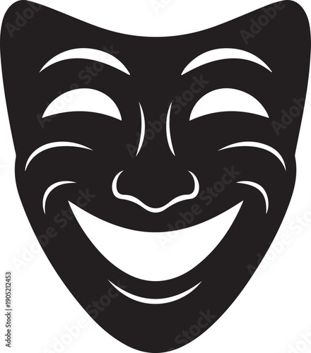 Smiling comedy mask silhouette vector illustration for theater and drama line art design