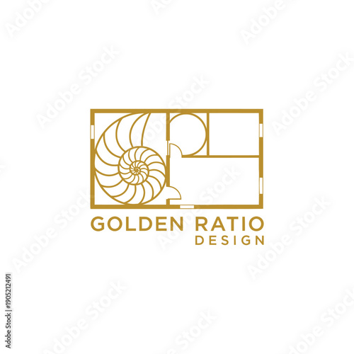 Nautilus shell and floor plan line art icon for luxury interior firm or architect logo design specifically for Golden Ratio Design brand