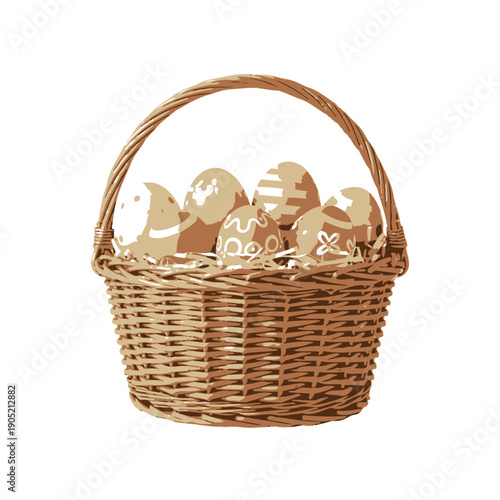 Wicker Easter Basket with Decorated Eggs brown