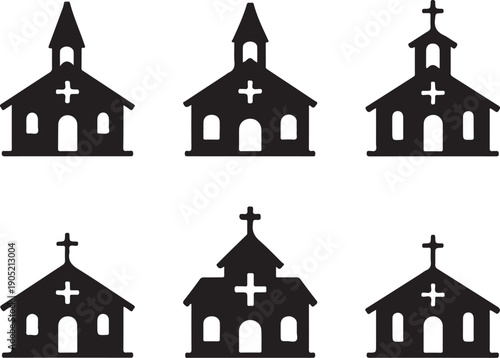 Christian church building silhouette collection,Church Building Silhouette Icons