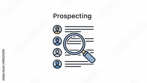 Illustration of a search icon over a list with people icons