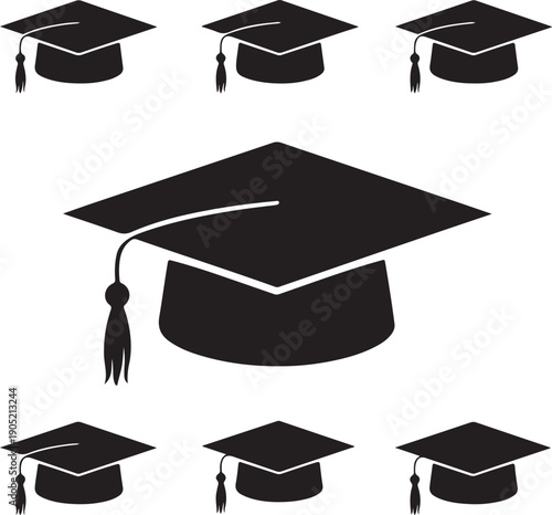 Graduation cap icon silhouette black vector academic symbol set 
