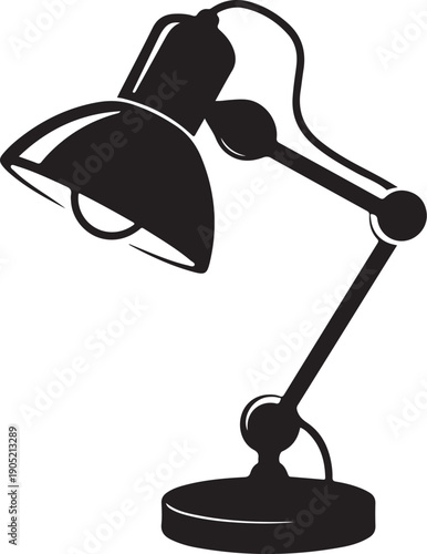 Black desk lamp with adjustable arm and round base