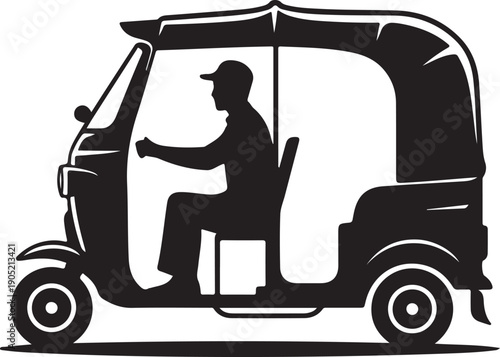 Auto Rickshaw Silhouette Vector Illustration - auto rickshaw, tuk tuk silhouette, three wheeler, rickshaw vector, tuk tuk illustration, urban transport, city vehicle, auto driver, 
