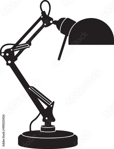 Black desk lamp with adjustable arm and round shade