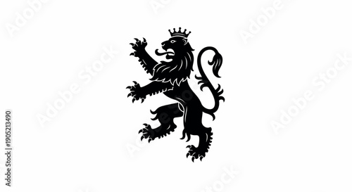 Black silhouette of a lion with a crown on a white background, standing on its hind legs with a raised paw.