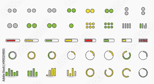 Various Infographic Elements and Icons Representing Data Visualization and Statistics
