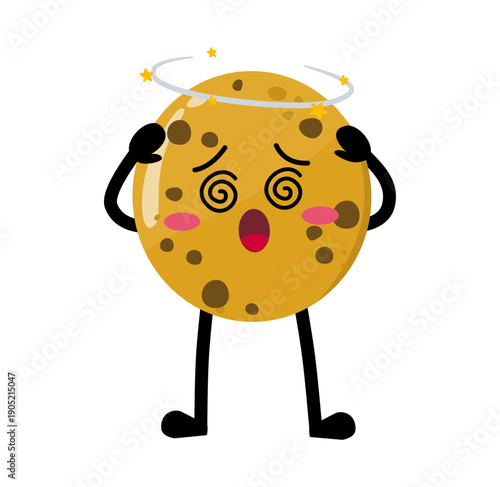 Cute Hand Drawn Dizzy Choco Chips Cookie With Spinning Head