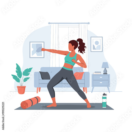 Illustration of a woman exercising at home
