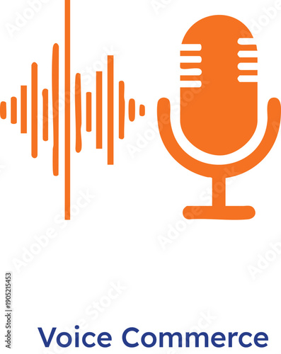 Voice commerce concept with orange microphone and sound wave on white background for digital marketing