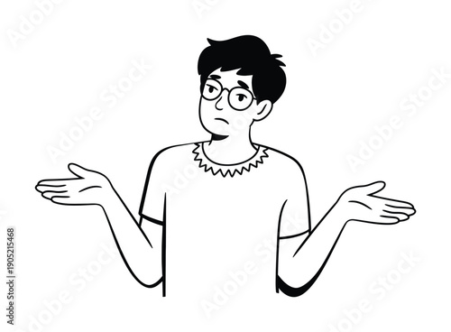 Person Shrugging with Glasses, Expressing Confusion or Uncertainty Vector illustration