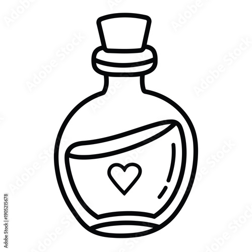 Black heart bottle black outline white background love potion