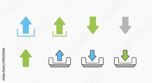 Arrows pointing up and down on various platforms in a graphic illustration from a straightforward viewpoint