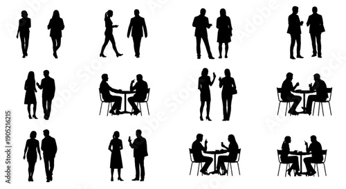 Standing People Silhouette Collection with Diverse Professions, CAD Flat Vector Illustration