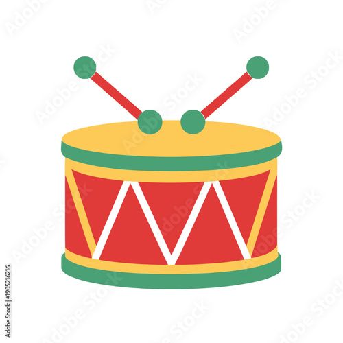Colorful of a drum with drumsticks green yellow