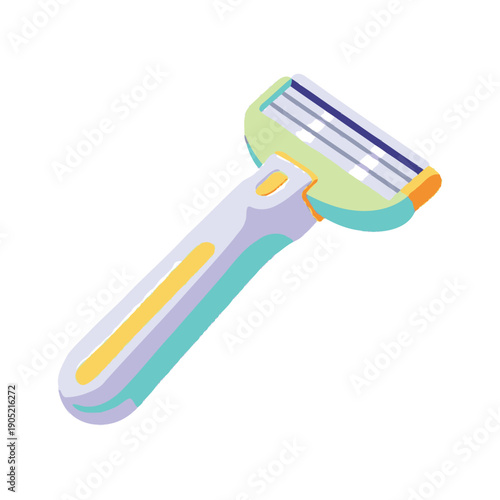 Colorful razor with handle white background shaving