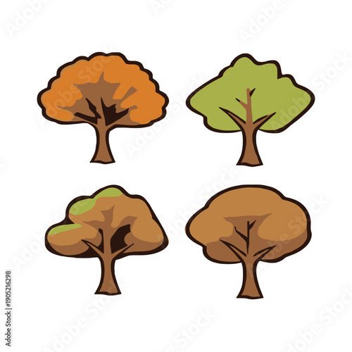 Four Colorful Trees on White Background nature green