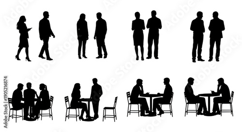 Standing People Silhouette Collection with Diverse Professions, CAD Flat Vector Illustration