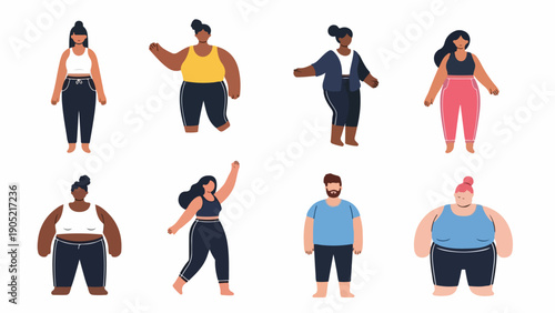 Illustration of diverse, full-figured people in sportswear