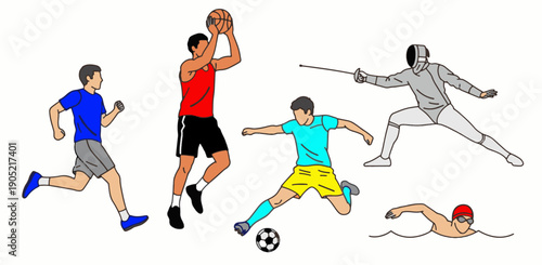 Illustration of Diverse Athletes Engaging in Various Sports Activities