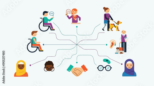 Illustration of diverse individuals with accessibility needs connected via lines