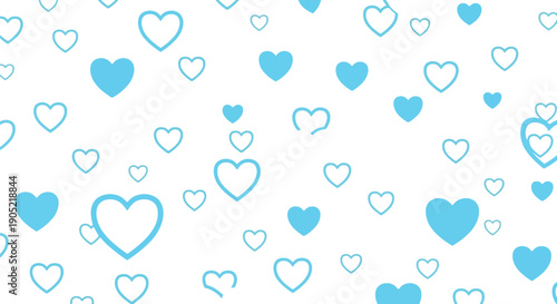 Seamless pattern of scattered light blue hearts 