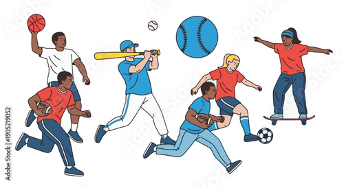Diverse Group Engaged in Various Sports Activities Illustration