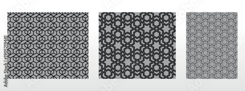 Geometric set of seamless black and gray patterns. Simple vector graphics