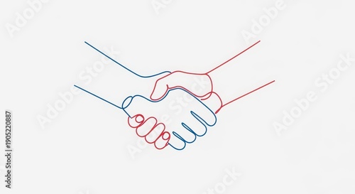 Abstract Handshake Line Art: Partnership, Agreement, and Trust Symbol