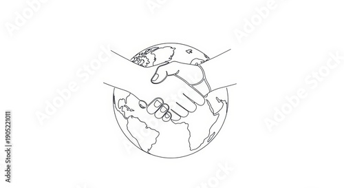 Global Partnership Handshake Over Earth Outline - Business Agreement and International Cooperation