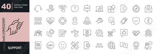 Support icon set. Editable line icons. Vector illustration.