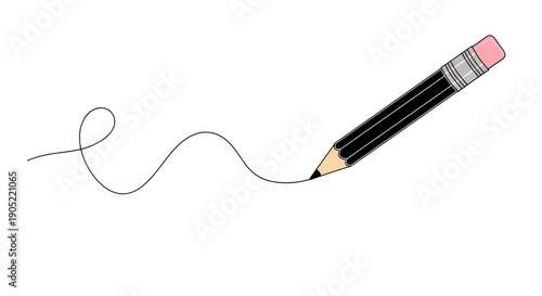 Black Pencil Drawing a Wavy Line on White Background