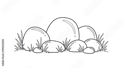 Black and White Sketch of Smooth Stones and Grass