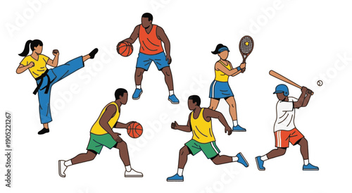 Diverse Athletes Engaging in Various Sports Activities Illustration