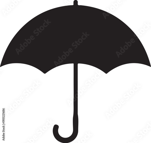 Black umbrella with curved handle in silhouette style