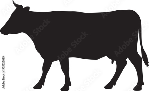 Walking cow silhouette side profile vector illustration isolated on white background farm animal cattle livestock design