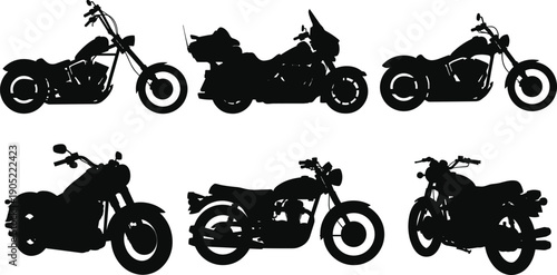 Motorcycle silhouette set with classic chopper cruiser sport bikes isolated on white background black vector illustration collection