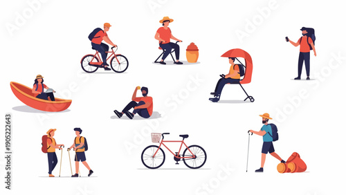 Illustration of several people engaged in various outdoor recreational activities