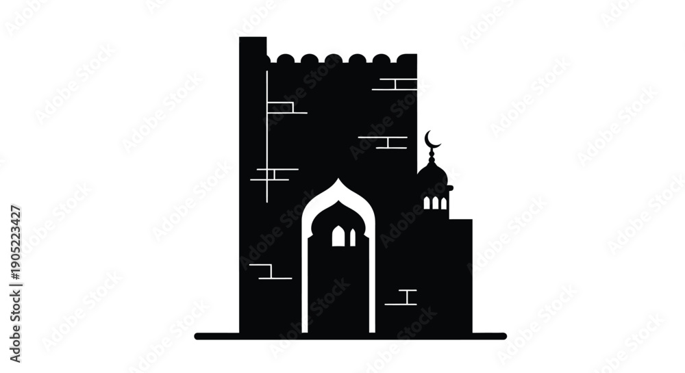 Fototapeta premium Islamic Castle Silhouette with Minaret and Architecture Details