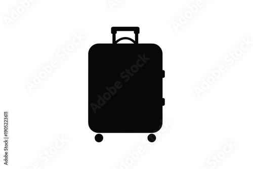 Black silhouette of wheeled luggage isolated on white background, illustrating travel or packing concept