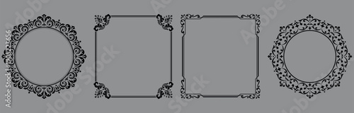 Set of decorative frames Elegant vector element for design in Eastern style, place for text. Floral black and gray frames. Lace illustration for invitations and greeting cards