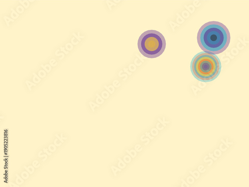 Minimalist vector illustration of three colorful concentric circles on pale yellow background