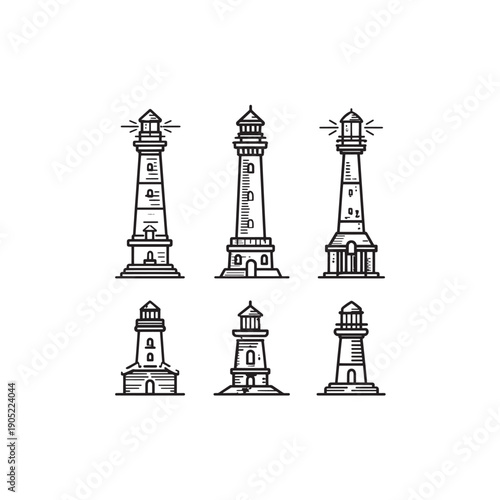 Lighthouse icon line art maritime guidance structure 
