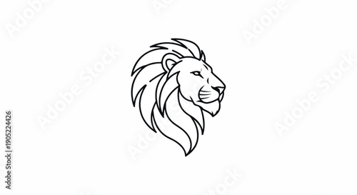 Line drawing of a lion's head in profile against a white background with detailed mane.