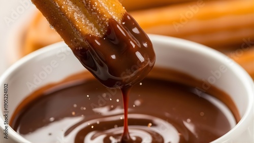 Warm churros dipped into thick hot chocolate - 1