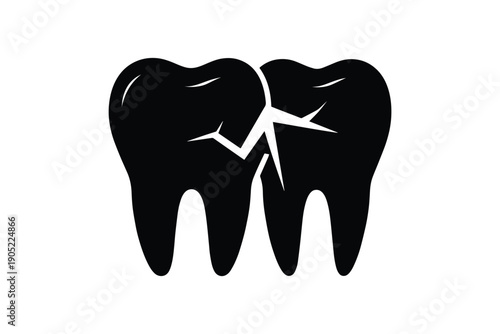 Broken molar tooth icon with crack line for dental care clinic branding black and white graphic design element