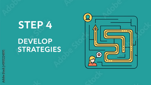 Illustration showing a maze with a path and a person's avatar