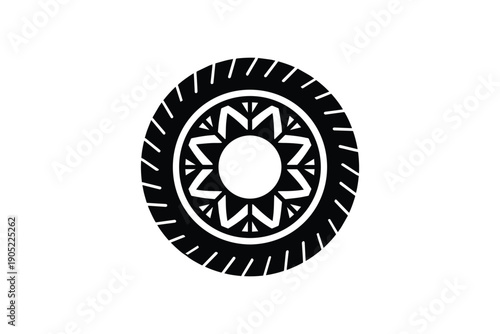 Car tire wheel icon showing tread pattern for automotive industry and transportation maintenance branding logo