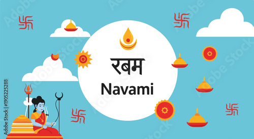 Illustration with religious symbols, text, and a blue-sky background