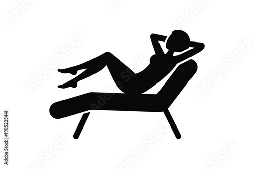 Relaxed woman silhouette lying on sun lounger enjoying summer vacation at beach resort or luxury poolside spa
